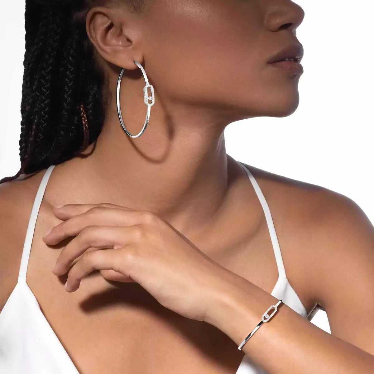 Messika move uno large hoop with diamonds earrings